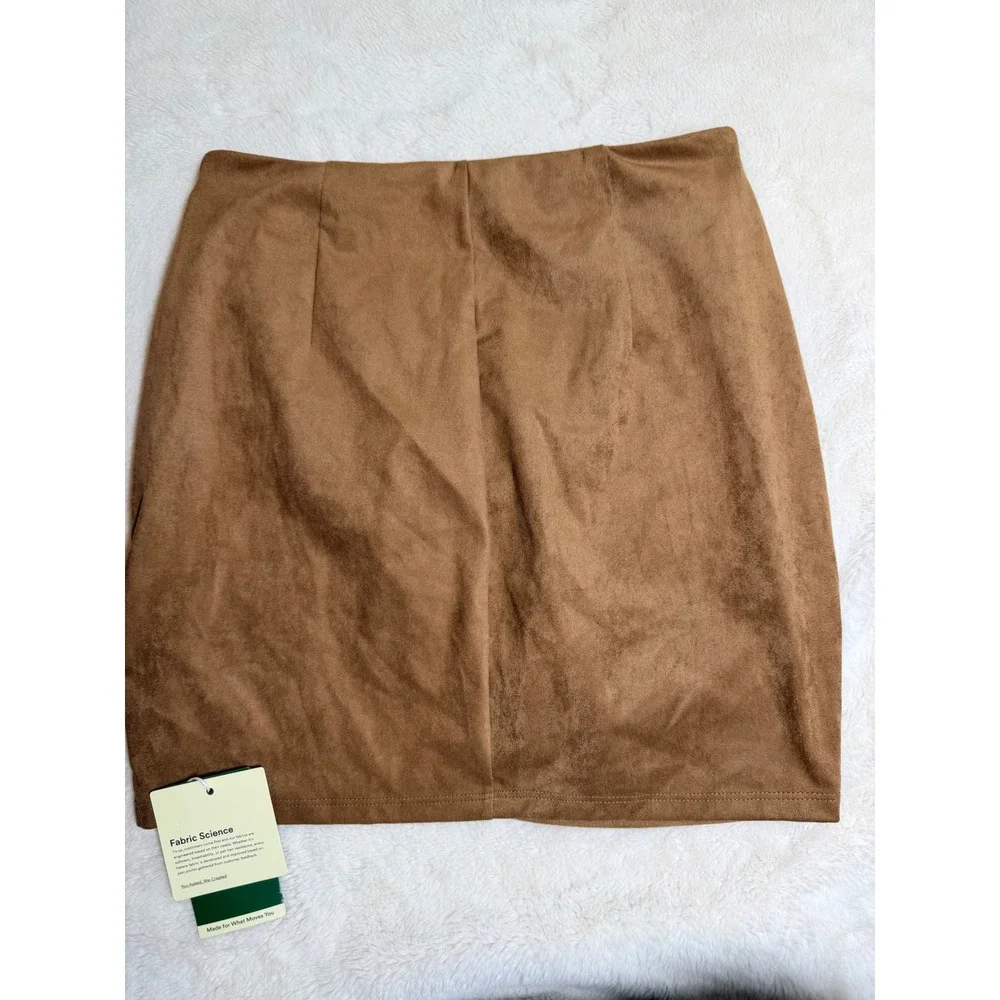 NWT Halara Brown Suede Ruched Mini Skirt Womens Small Crossover Front - Picture 4 of 8